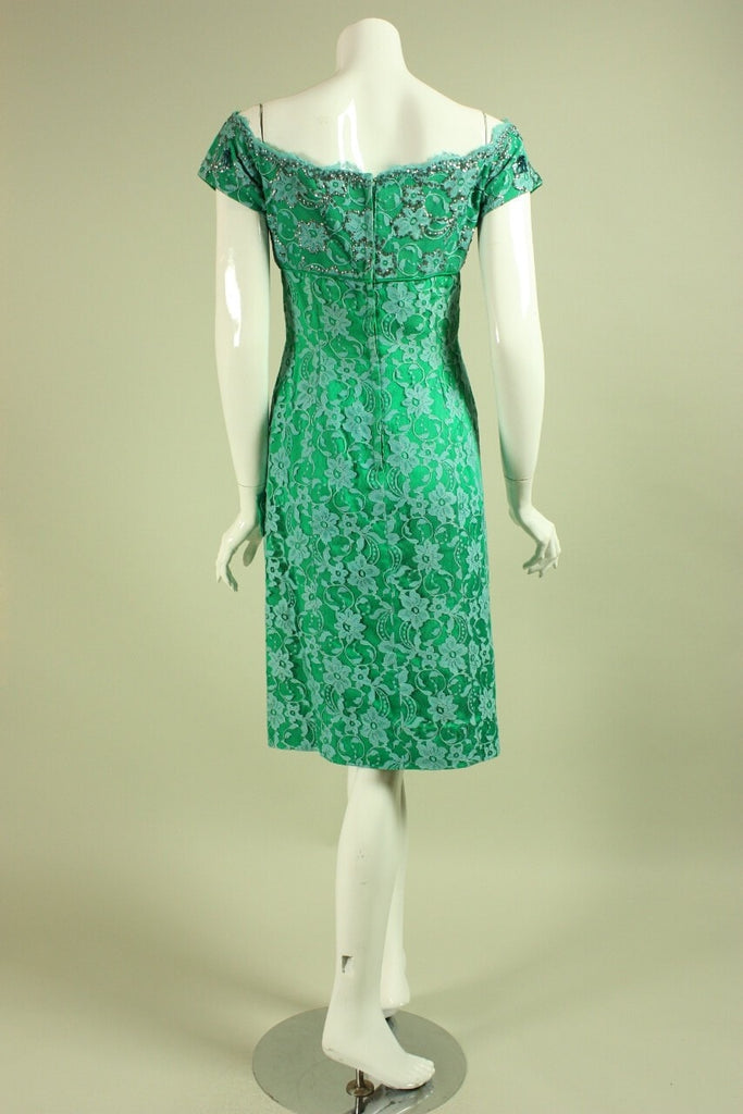 1950's Cocktail Dress Green Lace ...